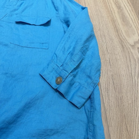 John Mark Aqua 100% Linen Top Button Up Tie Front Blouse Women's XL Boho Artsy - Picture 3 of 7